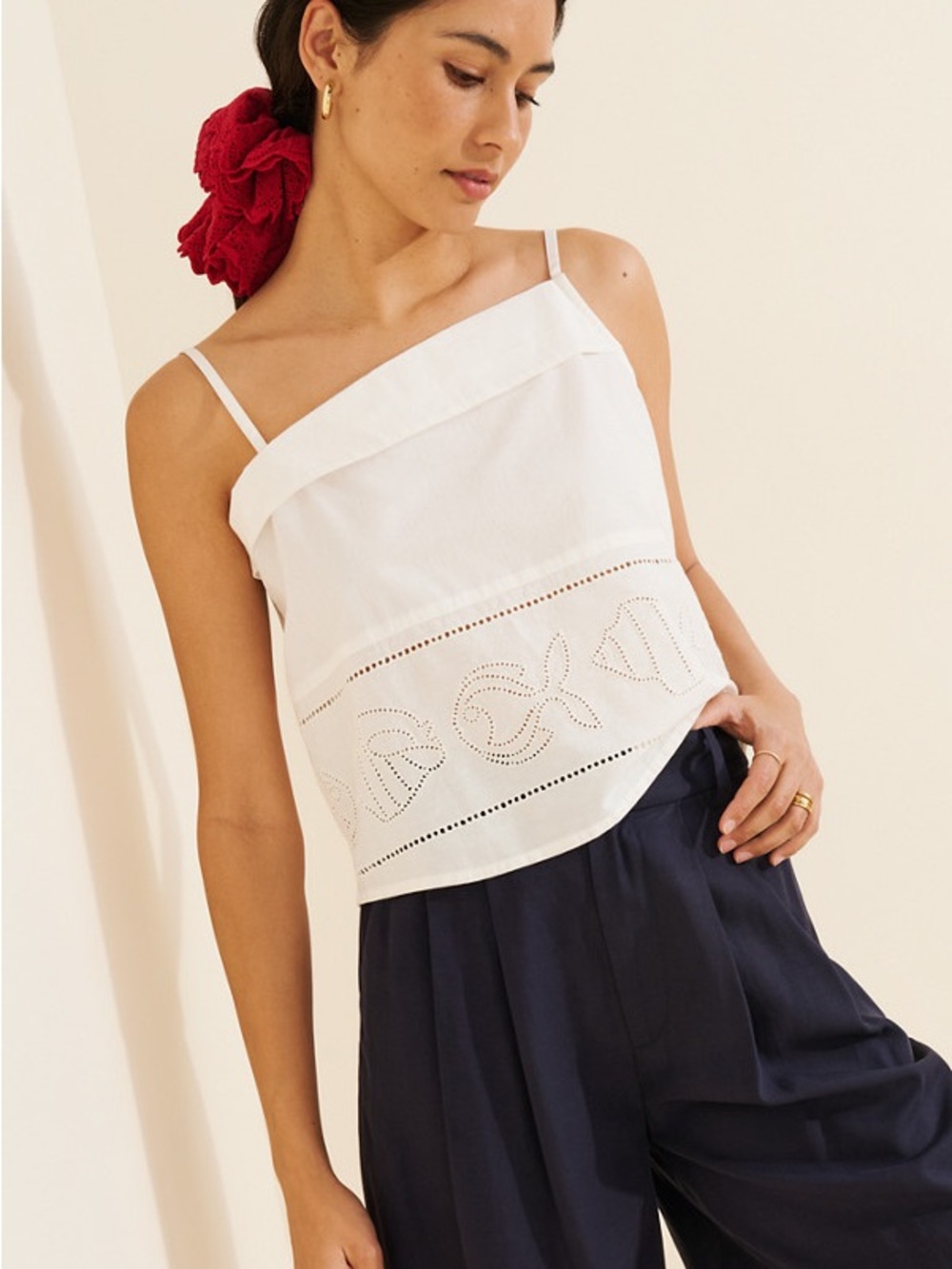 Women’s White Eyelet Cotton Tank Top